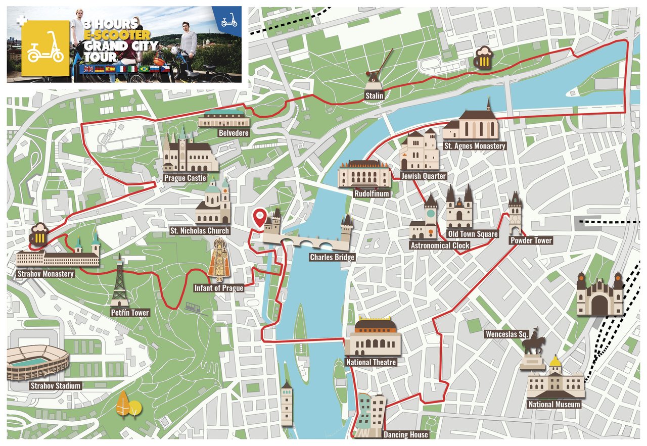 Carte du parcours de la visite indiquant tous les monuments touristiques célèbres